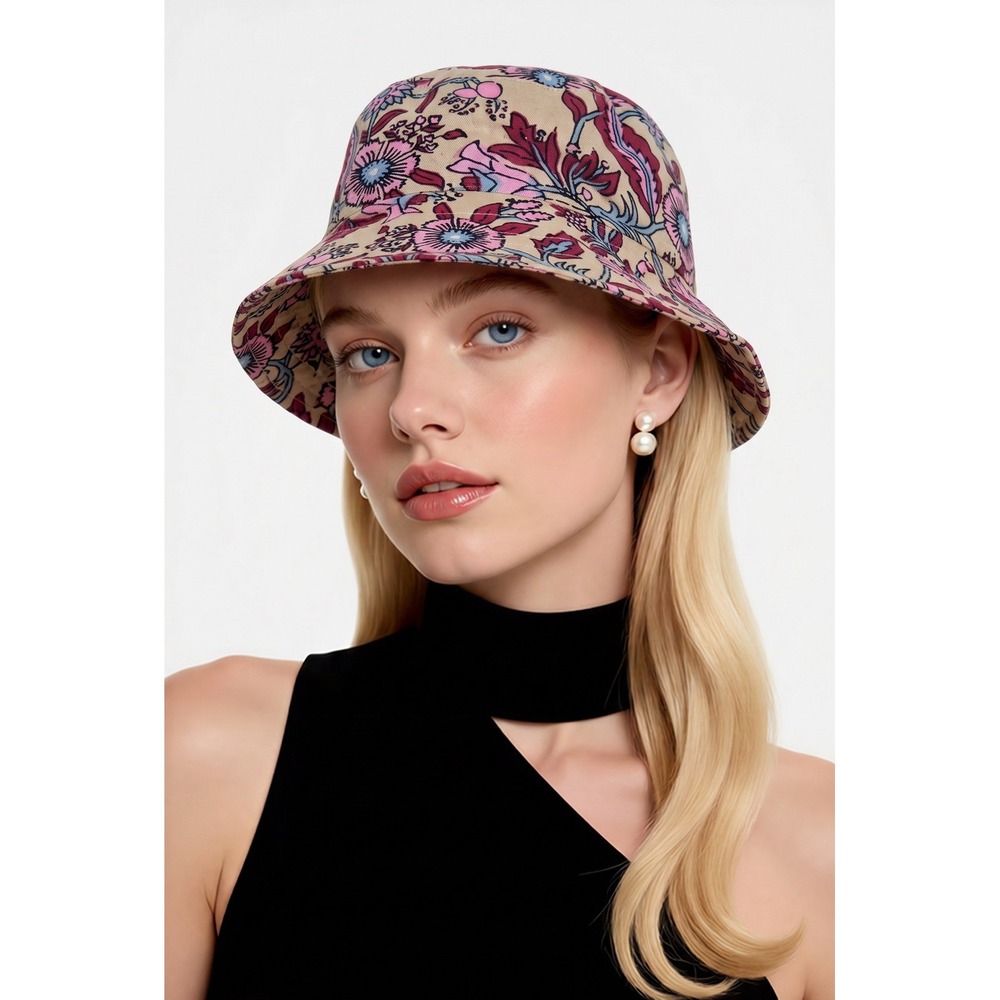 Hat Attack Floral Cotton Bucket Hat Fuchsia One Size Summer Beach